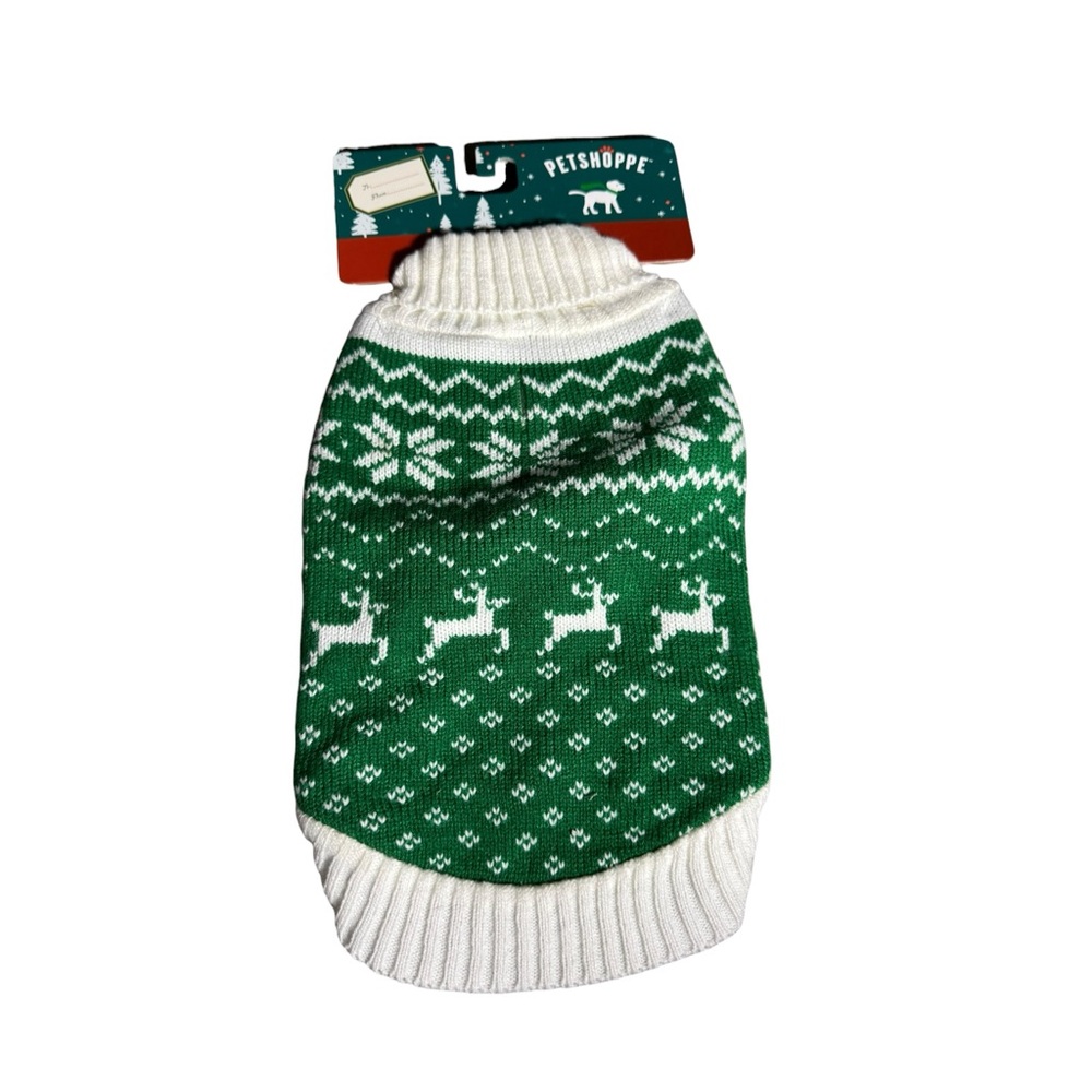 PetShoppe Green White Reindeer Christmas Holiday‎ Dog Sweater Size M 12–19 lbs